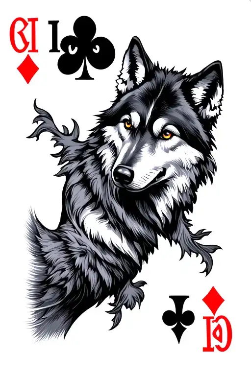 its gonna be 2 poker cards they are 10 of heart and the other is gonna be an ace but the ace card will have a wolf  tattoo design idea
