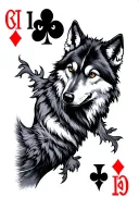 its gonna be 2 poker cards they are 10 of heart and the other is gonna be an ace but the ace card will have a wolf  tattoo design idea