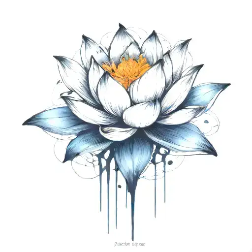 add trajectories surrounding lotus. use dark space colors replace the lighter pedals with darker color don't use white  tattoo design idea