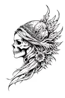 Freya goddess and skulls tattoo design idea