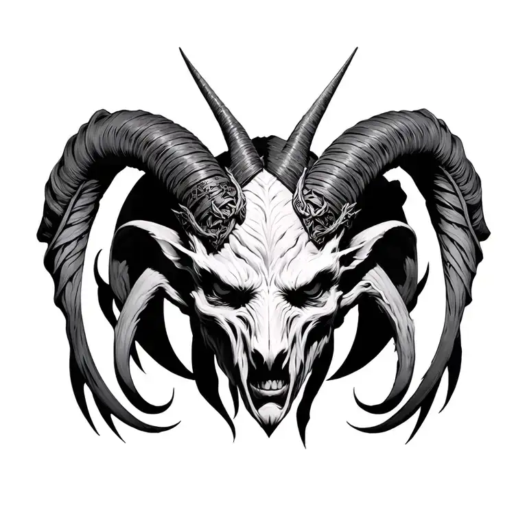 Baphomet inspired creature combining elements intertwined tattoo design idea
