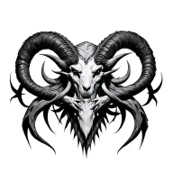 Baphomet inspired creature combining elements intertwined tattoo design idea