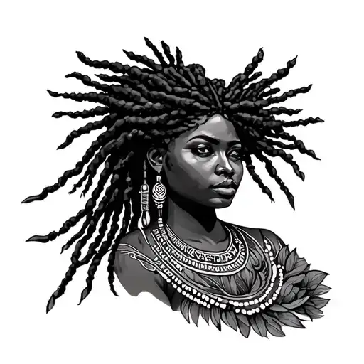 African goddess with dreads tattoo design idea