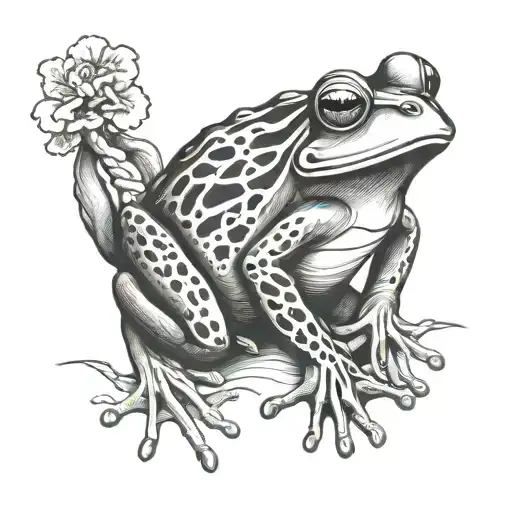 Japanese Frog sitting sad tattoo design idea