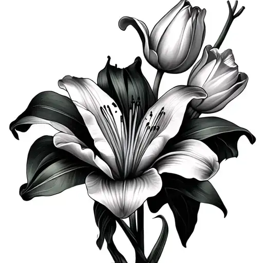 lilies and tulips black and white tattoo tattoo design idea