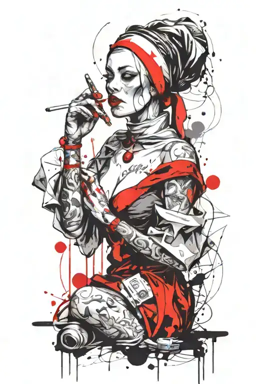 Sexy nun smoking tattoo design idea