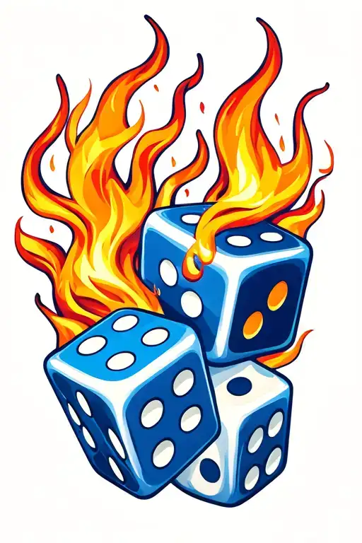 2 flaming dice rolling tattoo design idea