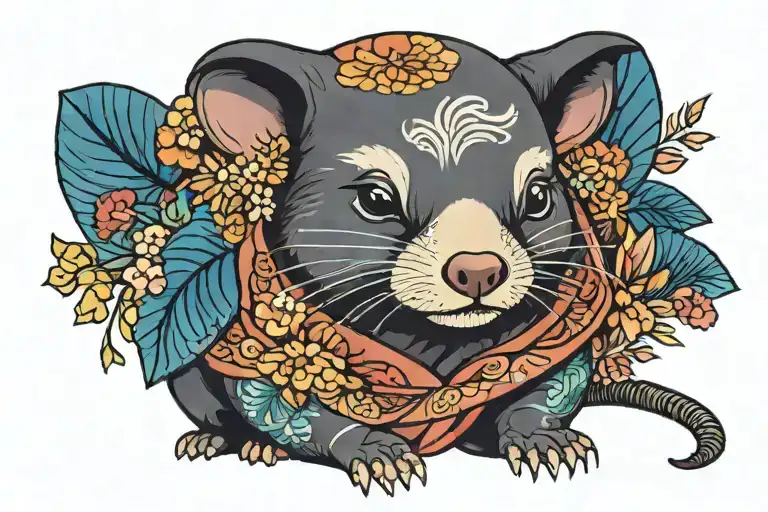 animal mole tatoo with a colorful Japanese  robe with a medium sized nose tattoo design idea