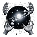 Galaxy themed solar system with reaching hands reaching tattoo design idea