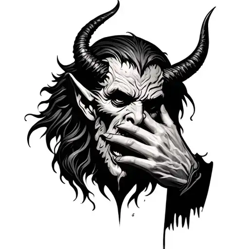 devil whispering with hand tattoo design idea