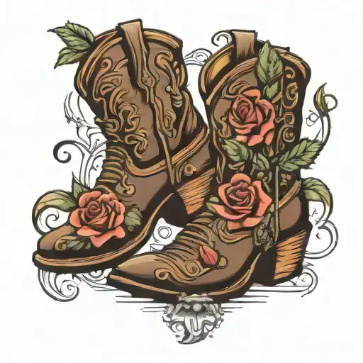 cowboy boots with a rose  tattoo design idea