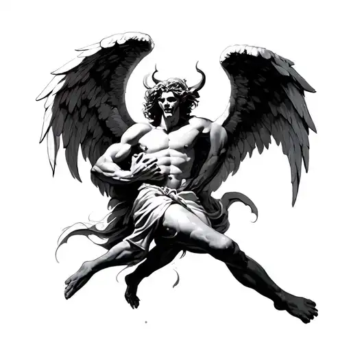angel defeating devil tattoo design idea