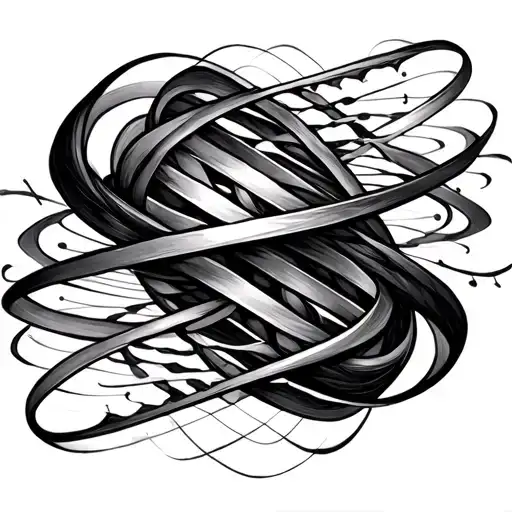 aurora ribbons flowing, transculent music soundwaves combined with strong vortex , dna, deep meaning tattoo design idea