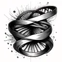 aurora ribbons flowing, transculent music soundwaves combined with strong vortex , dna, deep meaning tattoo design idea