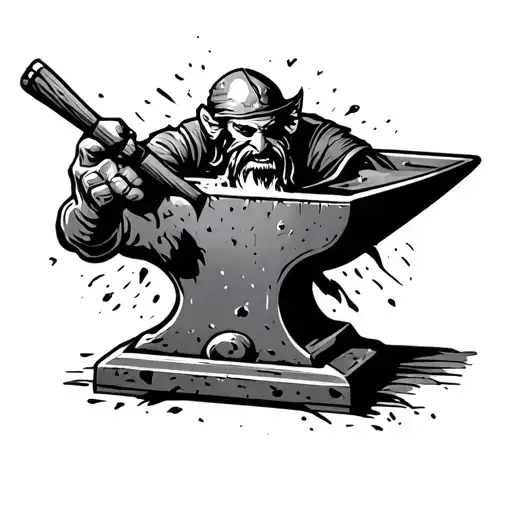 blacksmith knocks out spirits in an anvil tattoo design idea