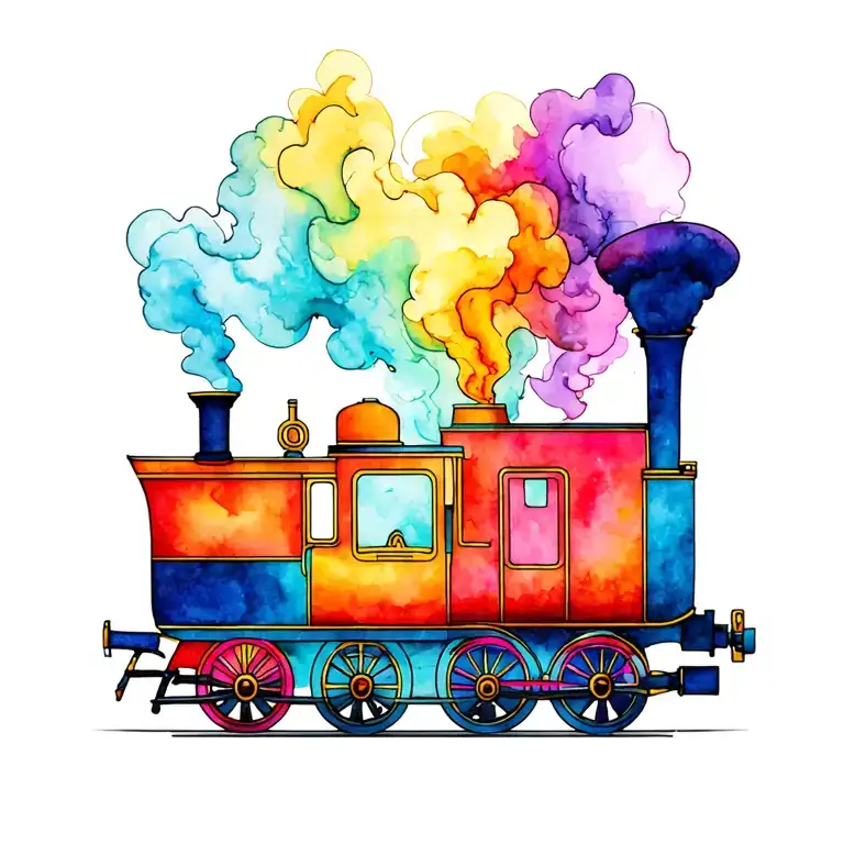 engine steam train one line tattoo design idea