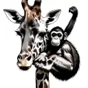 monkey hanging on giraffe playing tattoo design idea