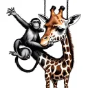 monkey hanging on giraffe playing tattoo design idea