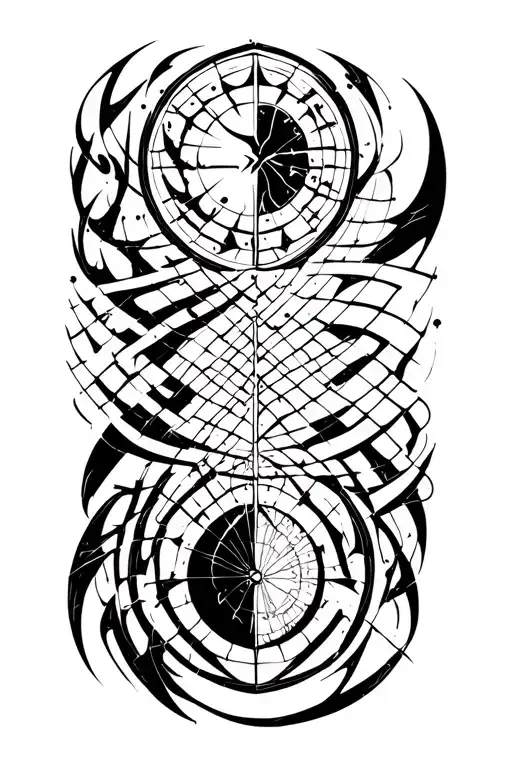 web of wyrd with patientia ad accipiendum above and fortitudo ad perficiendum below tattoo design idea