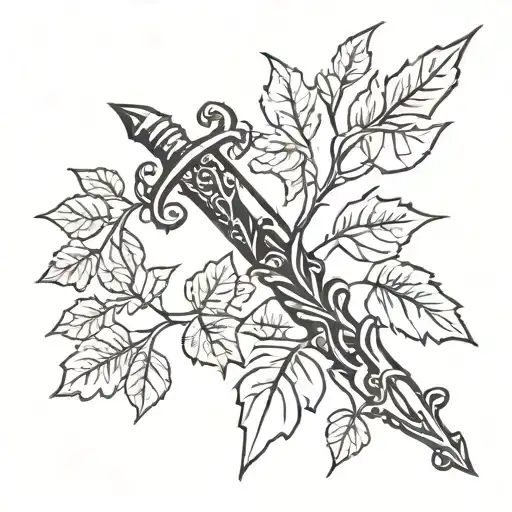 dagger wrapped in ivy vines tattoo design idea