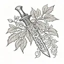 dagger wrapped in ivy vines tattoo design idea