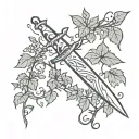 dagger wrapped in ivy vines tattoo design idea