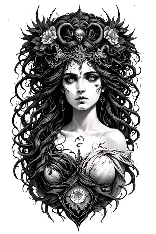 Hecate , Persephone, Nyx, Lilith, Medusa fine line tattoo tattoo design idea