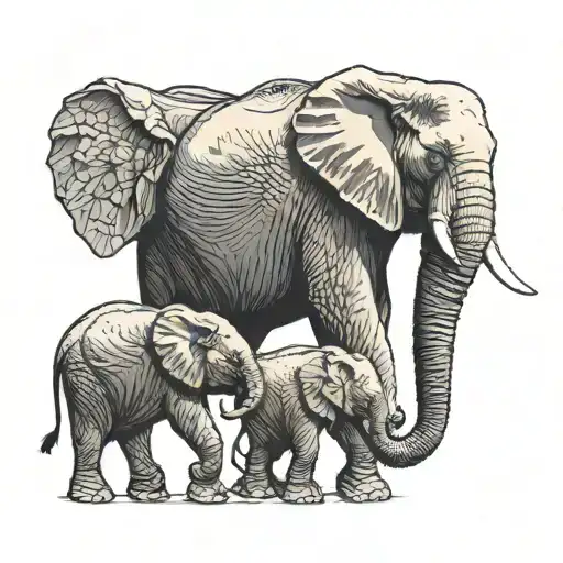 3 elephants holding tails tattoo design idea