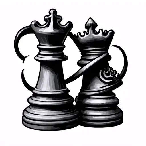 infinity sign with king and queen chess pieces tattoo design idea
