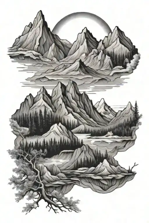 Nature stuff Mountains tattoo design idea