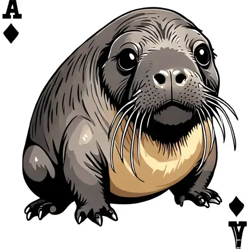 cute walrus on playing card tattoo design idea