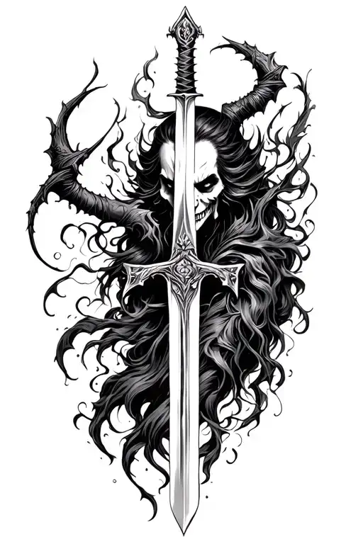 big tattoo shows strong and powerful vampire which should be unique, incredibly beautiful showing dark energy with sword tattoo design idea
