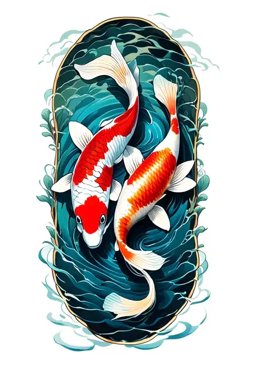 two koi fish in a pond tattoo design idea