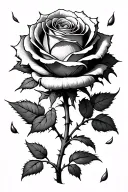 a withered rose with petals falling off intertwined with thorns wrapped around it tattoo design idea