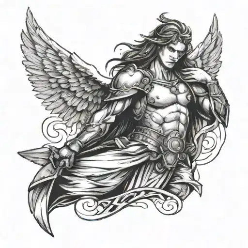 Warrior angel hurt with wounds but protecting everything and everyone  tattoo design idea