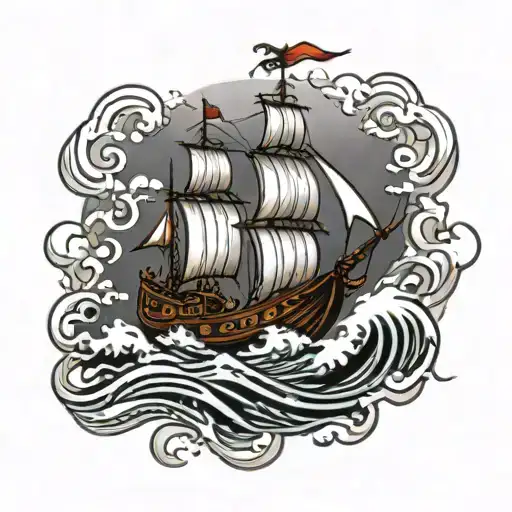 Viking ship sailing through stormy seas tattoo design idea