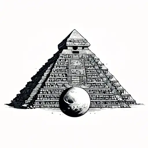 mayan pyramid with eclipse and aztec tribal tattoo design idea