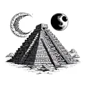 mayan pyramid with eclipse and aztec tribal tattoo design idea
