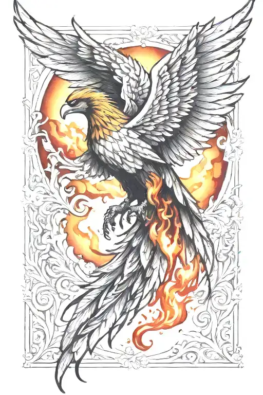 Phoenix back tattoo with flames as wings and color  tattoo design idea