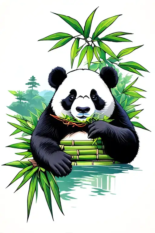 "Background landscape" Panda eating bamboo tattoo design idea