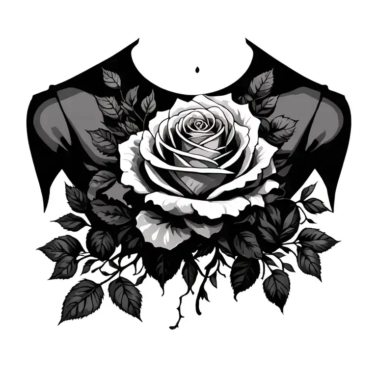 roses trunk vines connecting from chest to shoulder neck and back tattoo design idea