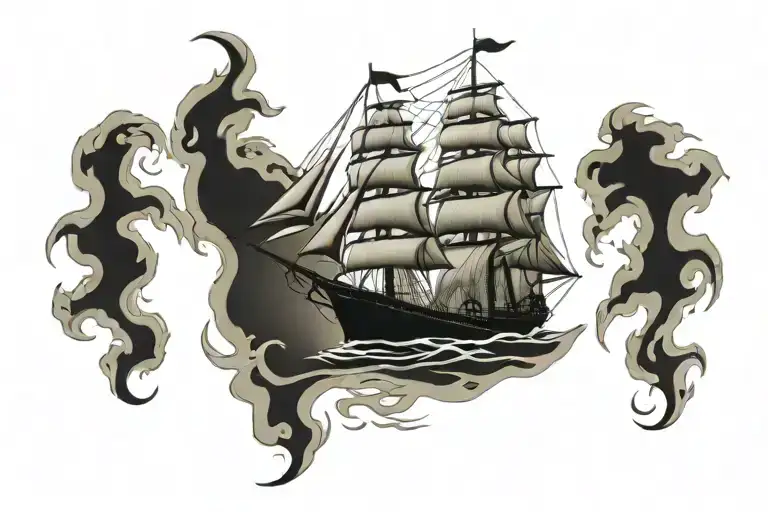 ghost clipper ship tattoo design idea