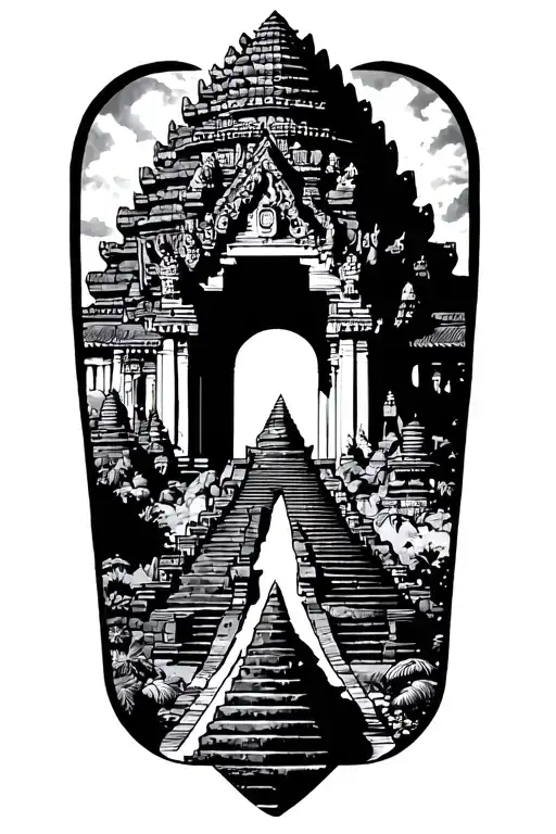 Piton Fournaise Volcano + Angkor Watt Cambodian tattoo design idea