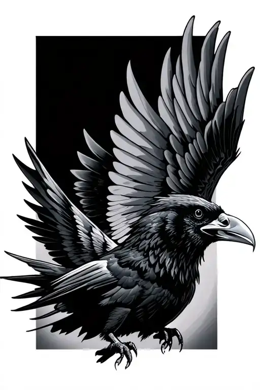 raven flying with open mouth and wings spread tattoo design idea