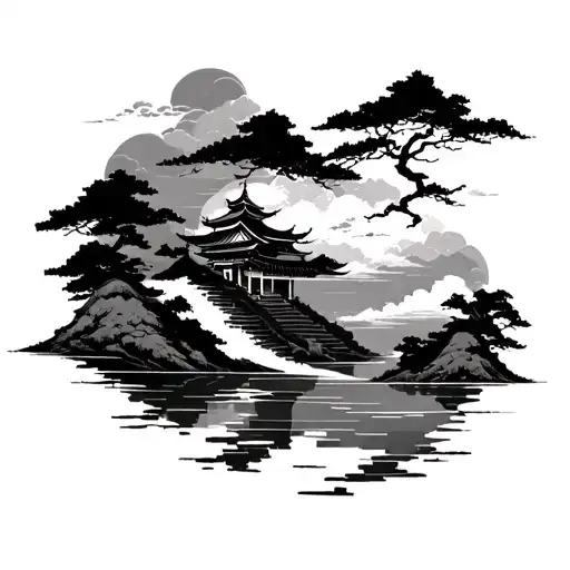 japanese scenery half chest not too much shading that can connect with clouds from shoulder tattoo design idea