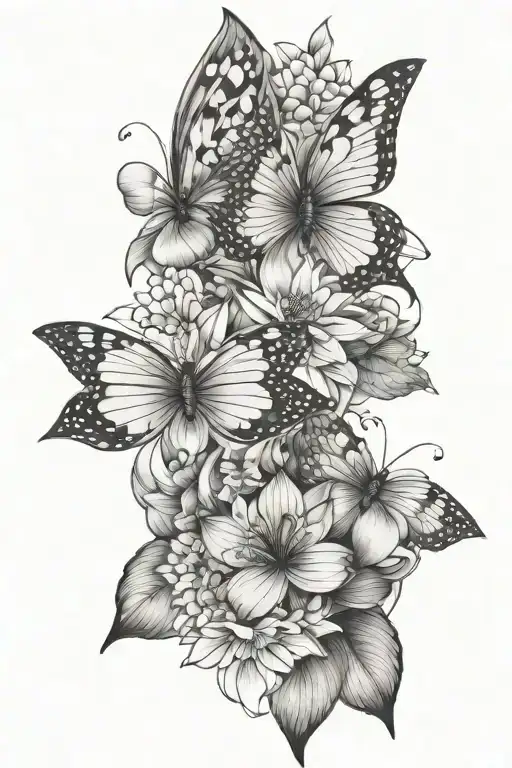 filipino symbols incorporated, butterflies fluttering, lotus flower, baddie tattoo design idea