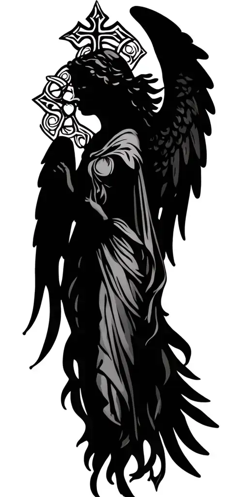 Celtic tree of life angel dates cross surrounded tattoo design idea