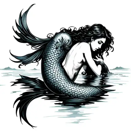 topless mermaid swimming upstream symbolizing perseverance tattoo design idea