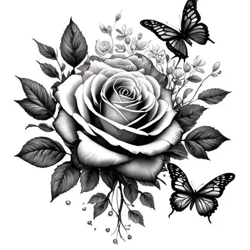 Roses, Butterflys, realistic tattoo tattoo design idea