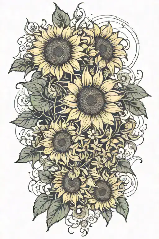 field of sunflowers blooming tattoo design idea